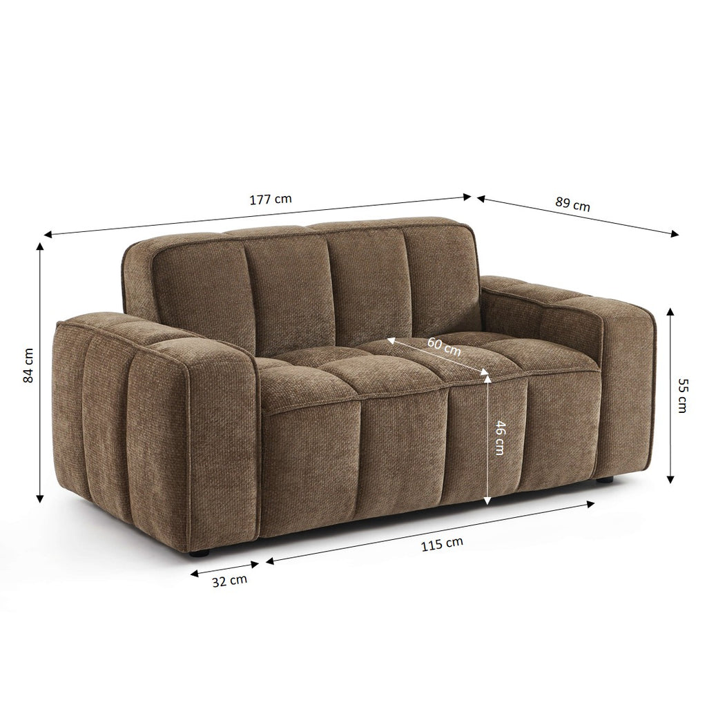 Alistair - Canapé 2 Places - Tissu Chenille - Marron