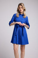 Vestido corto de manga media larga - Azul