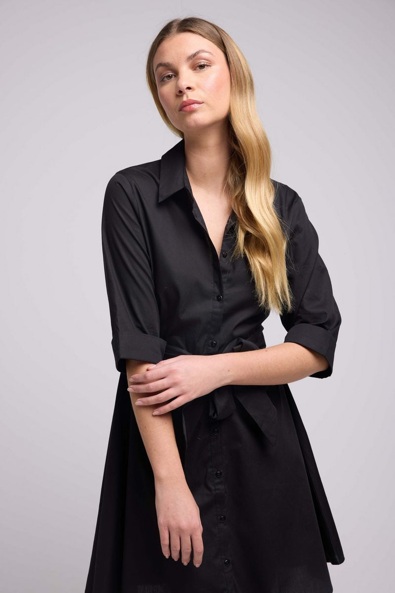 Short Dress with Mid-Length Sleeves - Black