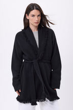 Gilet Oversize À Ceinture Alya - Bleu Marine Blanc - Femme