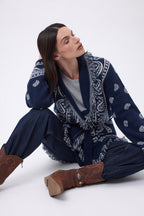 Cárdigan oversize con cinturón Alya - Azul marino blanco - Mujer