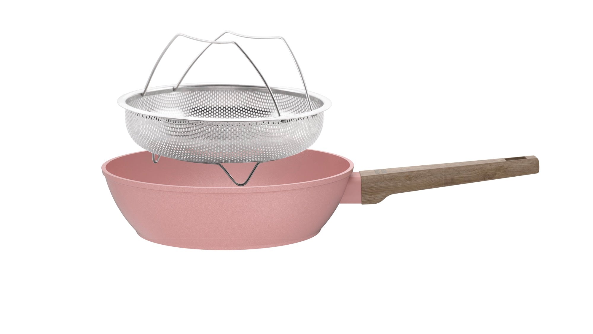 28cm Sauté Pan With Lid + Basket - Forged Aluminum - Ceramic Coating - Pink