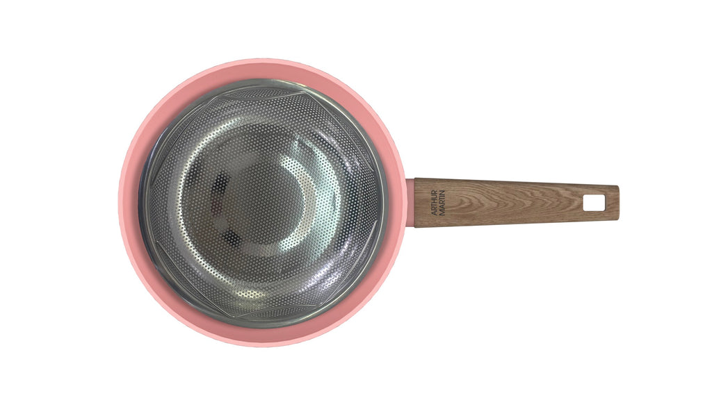 28cm Sauté Pan With Lid + Basket - Forged Aluminum - Ceramic Coating - Pink