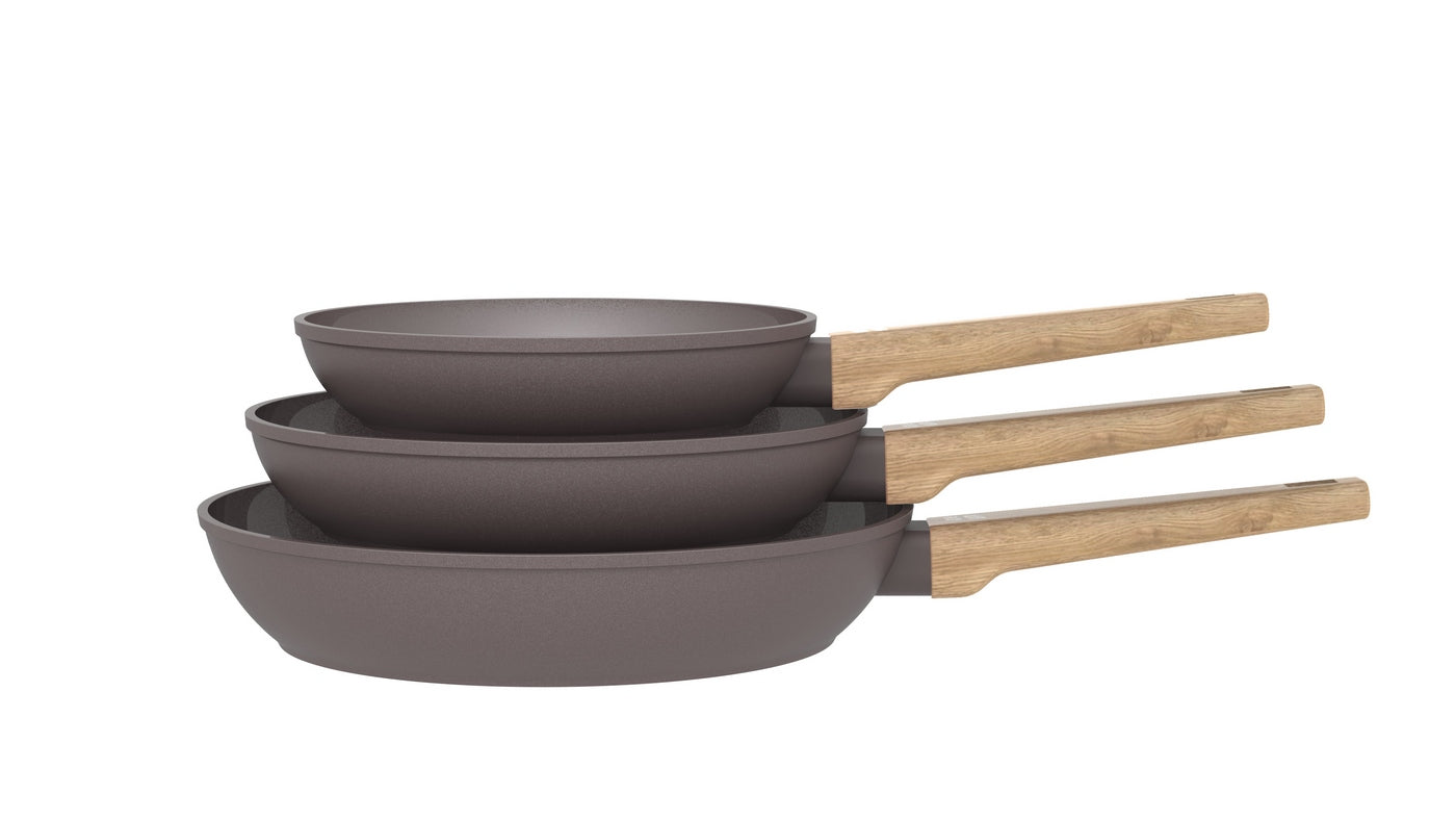 Set 3 Poêles 20/24/28cm - Aluminium Forgé - Revêtement Céramique - Taupe