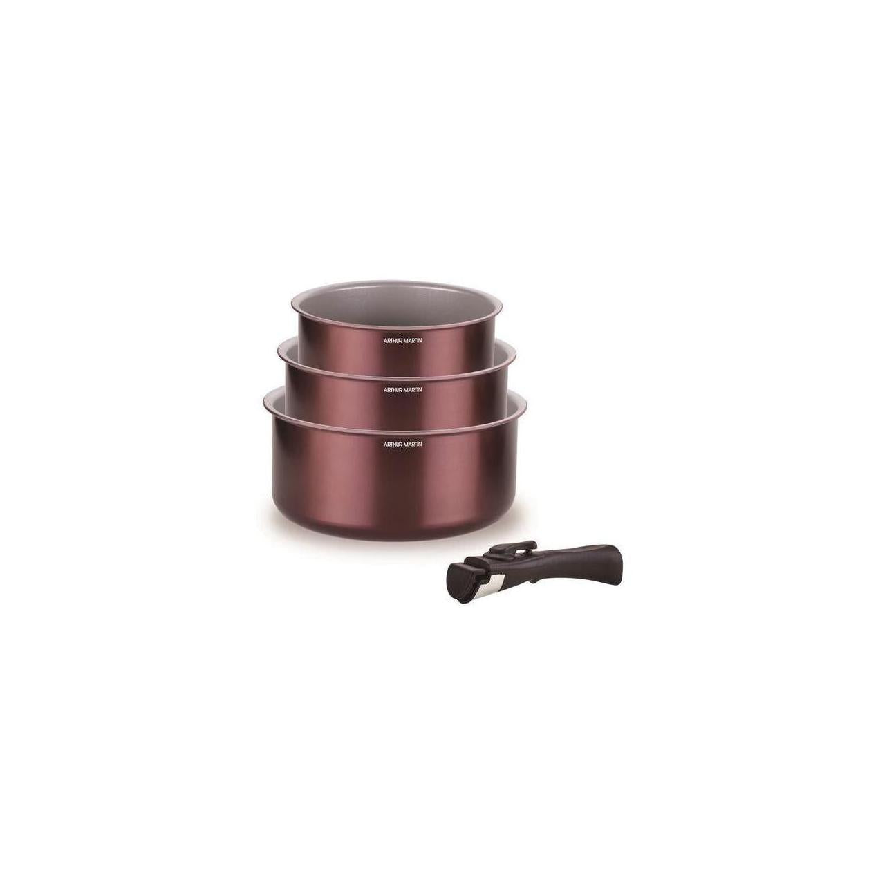 Set 3 Casseroles 16/18/20cm - Aluminium - Anti-Adhésif - Aubergine
