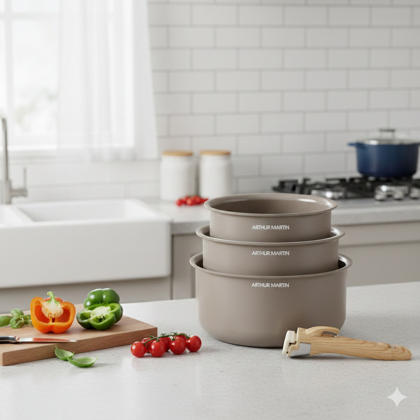 Set 3 Casseroles 16/18/20cm - Aluminium - Anti-Adhésif - Taupe