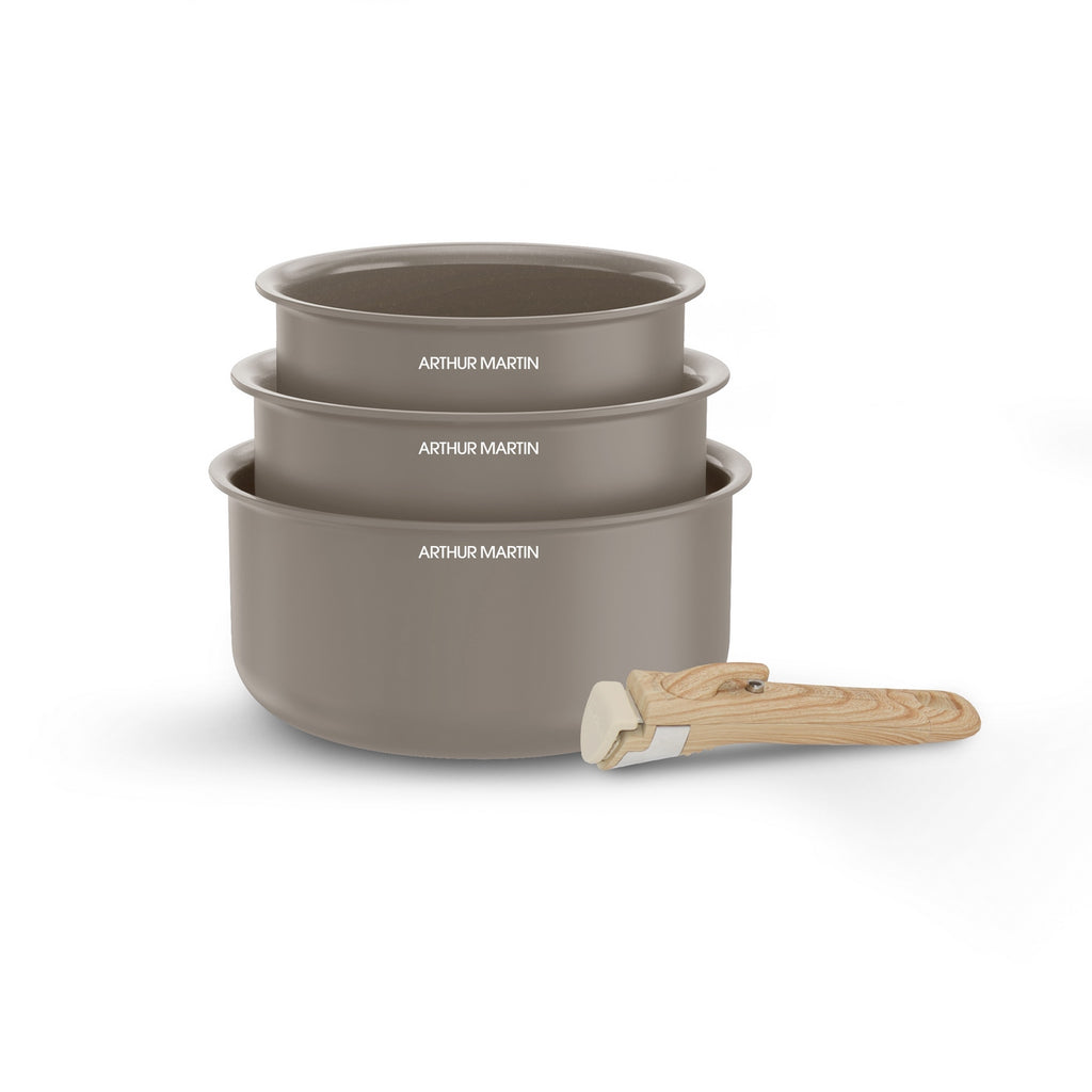 Set 3 Casseroles 16/18/20cm - Aluminium - Anti-Adhésif - Taupe