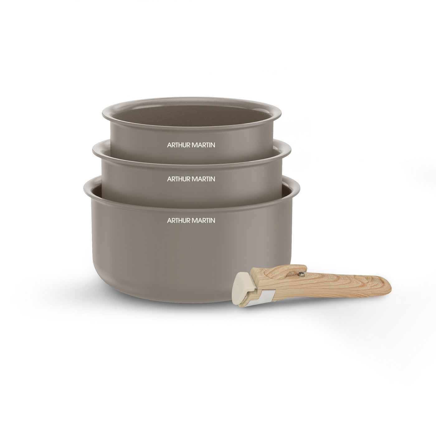 Set 3 Casseroles 16/18/20cm - Aluminium - Anti-Adhésif - Taupe