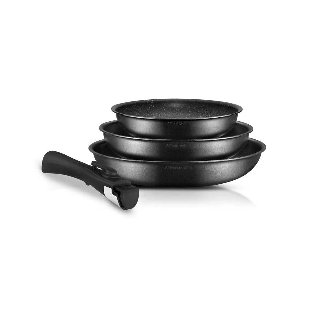 Juego de 3 Sartenes 20/24/28cm - Aluminio - Antiadherente - Negro