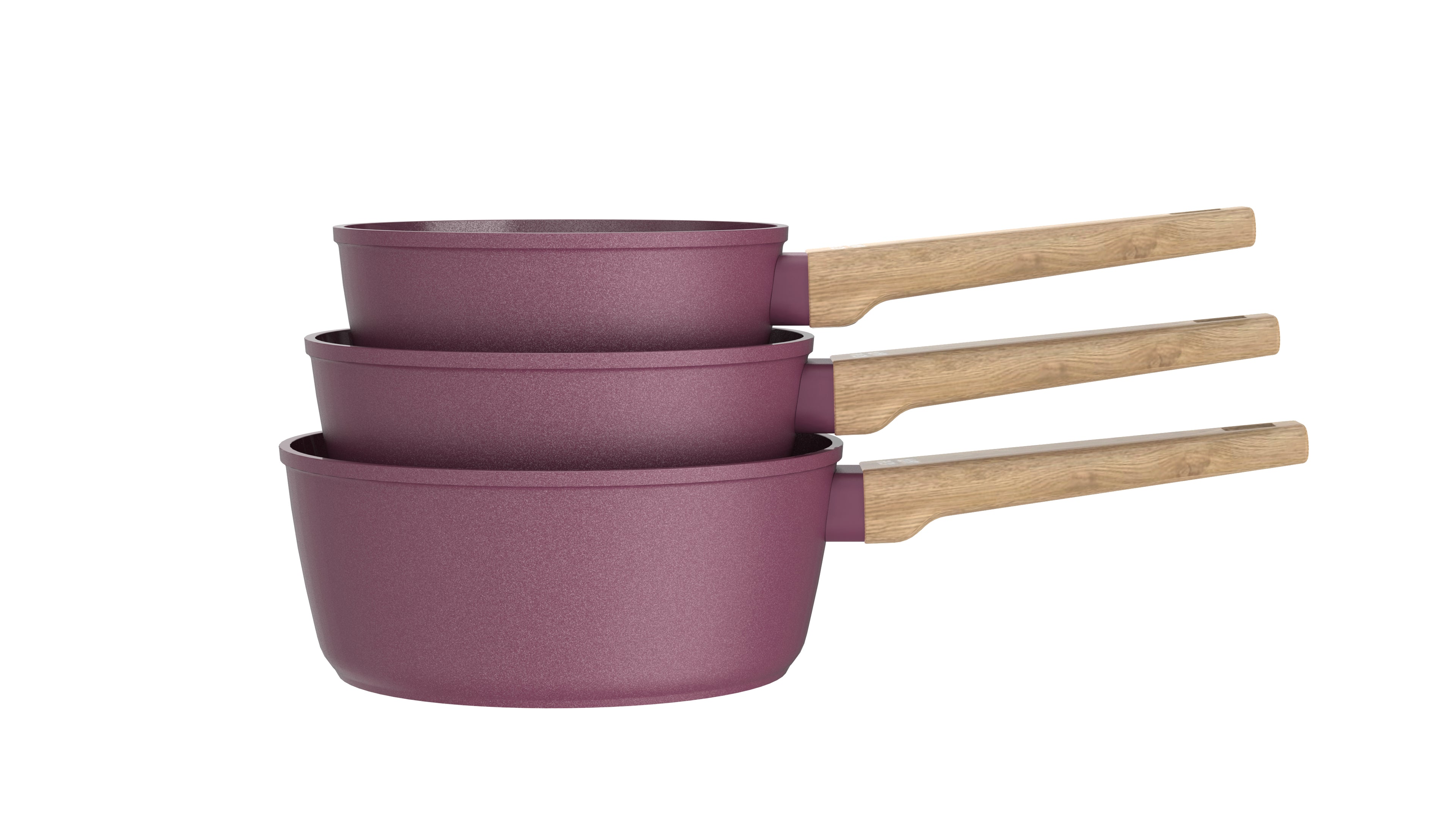 Set of 3 Saucepans 16/18/20cm - Forged Aluminum - Ceramic Coating - Plum