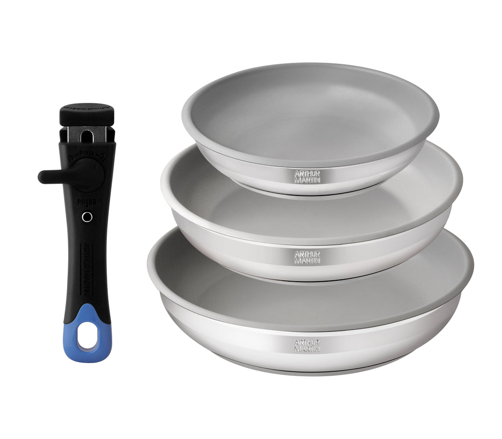 Set 3 Poêles 20/24/26 cm - Acier Inoxydable - Céramique - Inox