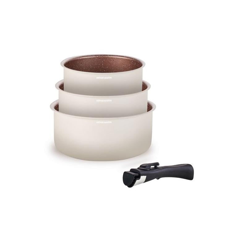 Set de 3 Cacerolas 16/18/20cm - Aluminio - Antiadherente - Crema