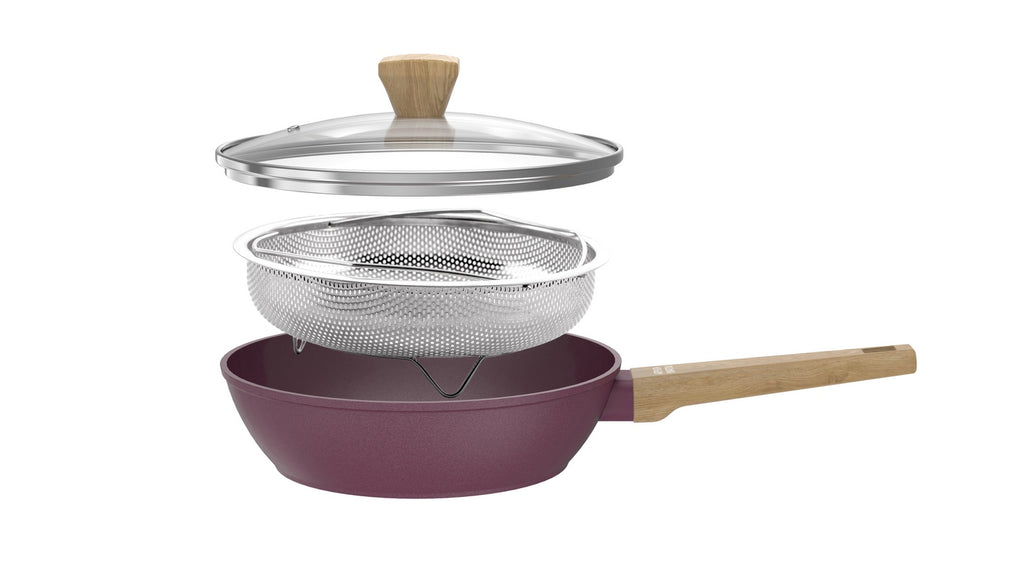 Sauteuse 28cm Avec Couvercle + Panier - Aluminium Forgé - Revêtement Céramique - Prune