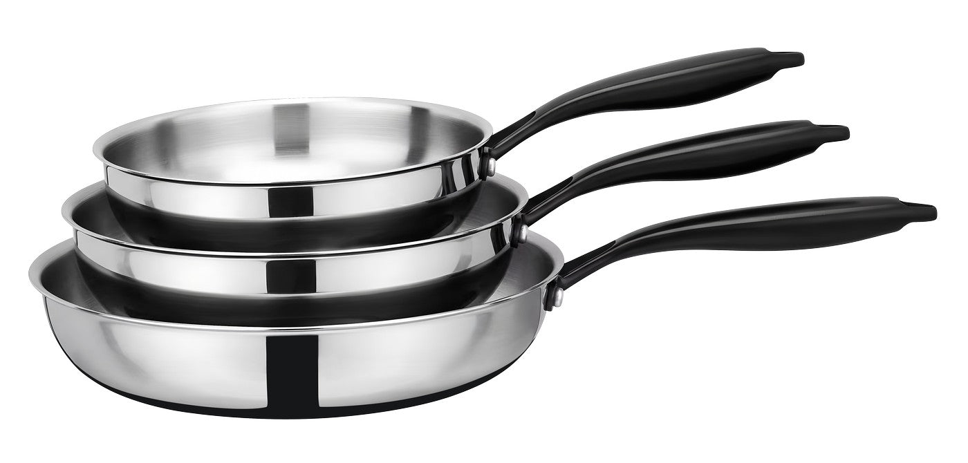 Set 3 Poêles 20/24/28cm - Technologie Triplex - Acier Inoxydable - Inox