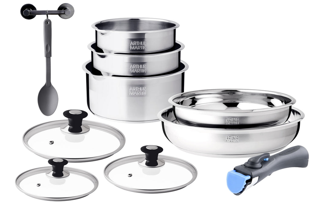 Batterie 10 Pièces - Acier Inoxydable - Couvercles Verre - Inox