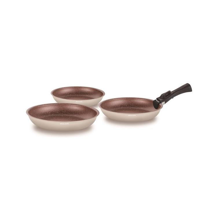 Juego de 3 Sartenes 20/24/28cm - Aluminio - Antiadherente - Crema