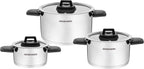 Set of 3 Pots 2/4/6L - Folding Handles - Stainless Steel - Inox