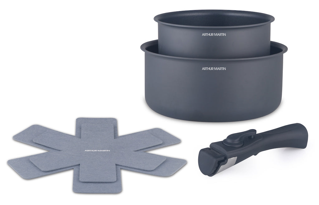 Set de 2 Cacerolas 16/20cm + 2 Protectores de Cacerola + 1 Mango - Aluminio - Marino