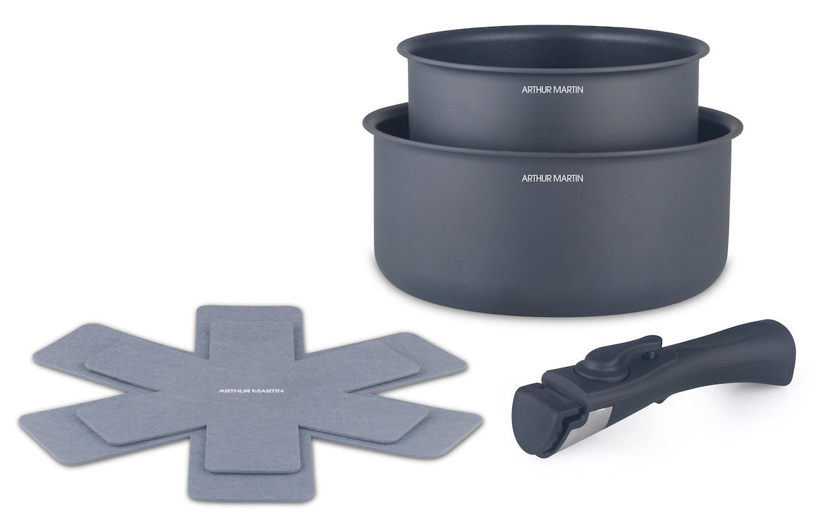 Set de 2 Cacerolas 16/20cm + 2 Protectores de Cacerola + 1 Mango - Aluminio - Marino