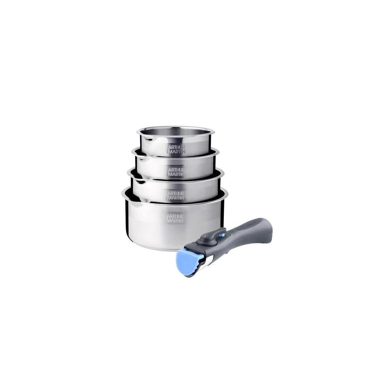 Set 4 Cacerolas 14-16-18-20 Cm Y 1 Asa - Acero Inoxidable