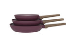 Set 3 Poêles 20/24/28cm - Aluminium Forgé - Revêtement Céramique - Prune