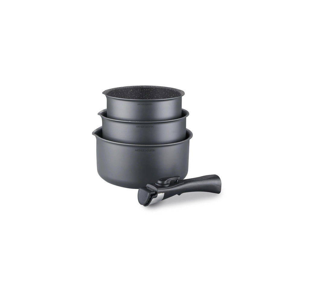 Set 3 Casseroles 16/18/20cm - Aluminium - Anti-Adhésif - Gris Mat
