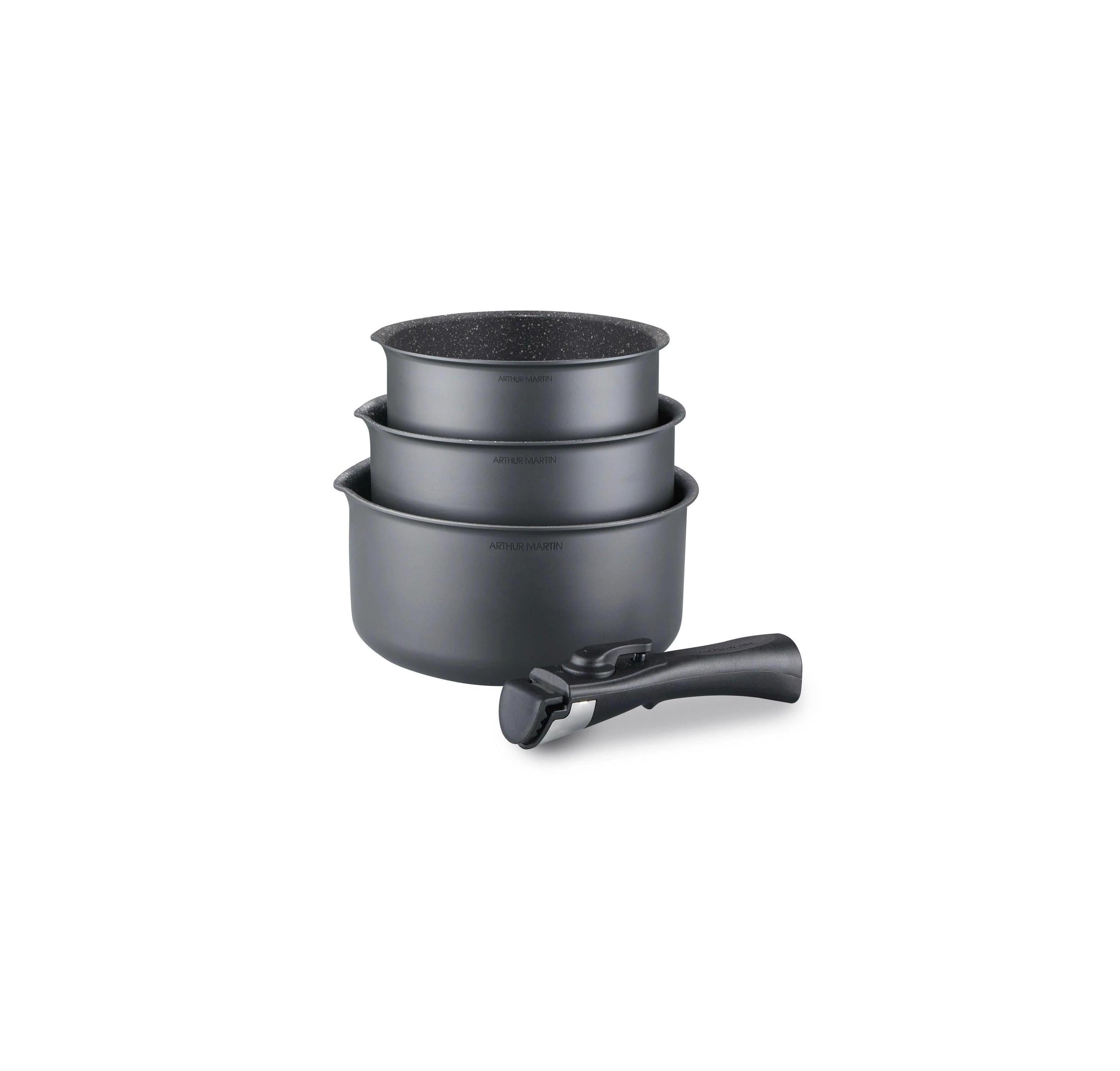 Set 3 Casseroles 16/18/20cm - Aluminium - Anti-Adhésif - Gris Mat
