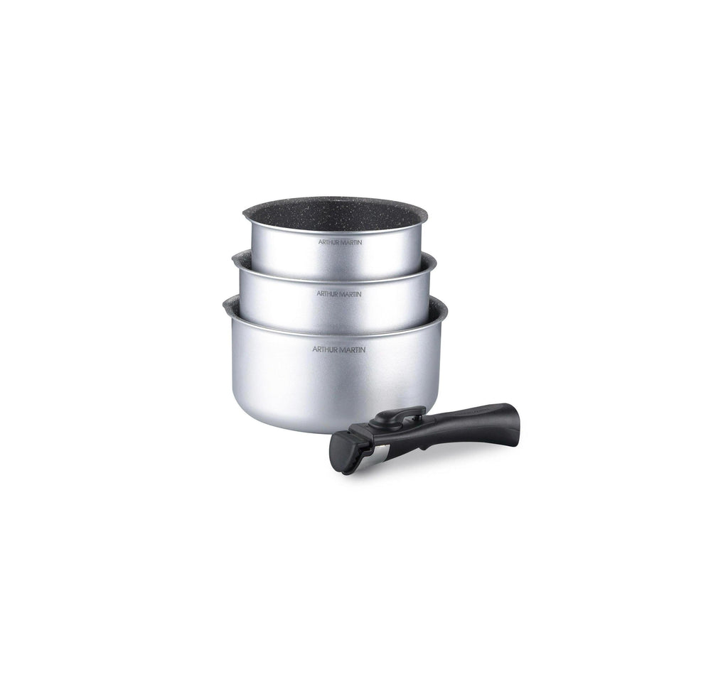Set de 3 Cacerolas 16/18/20cm - Aluminio - Antiadherente - Plata