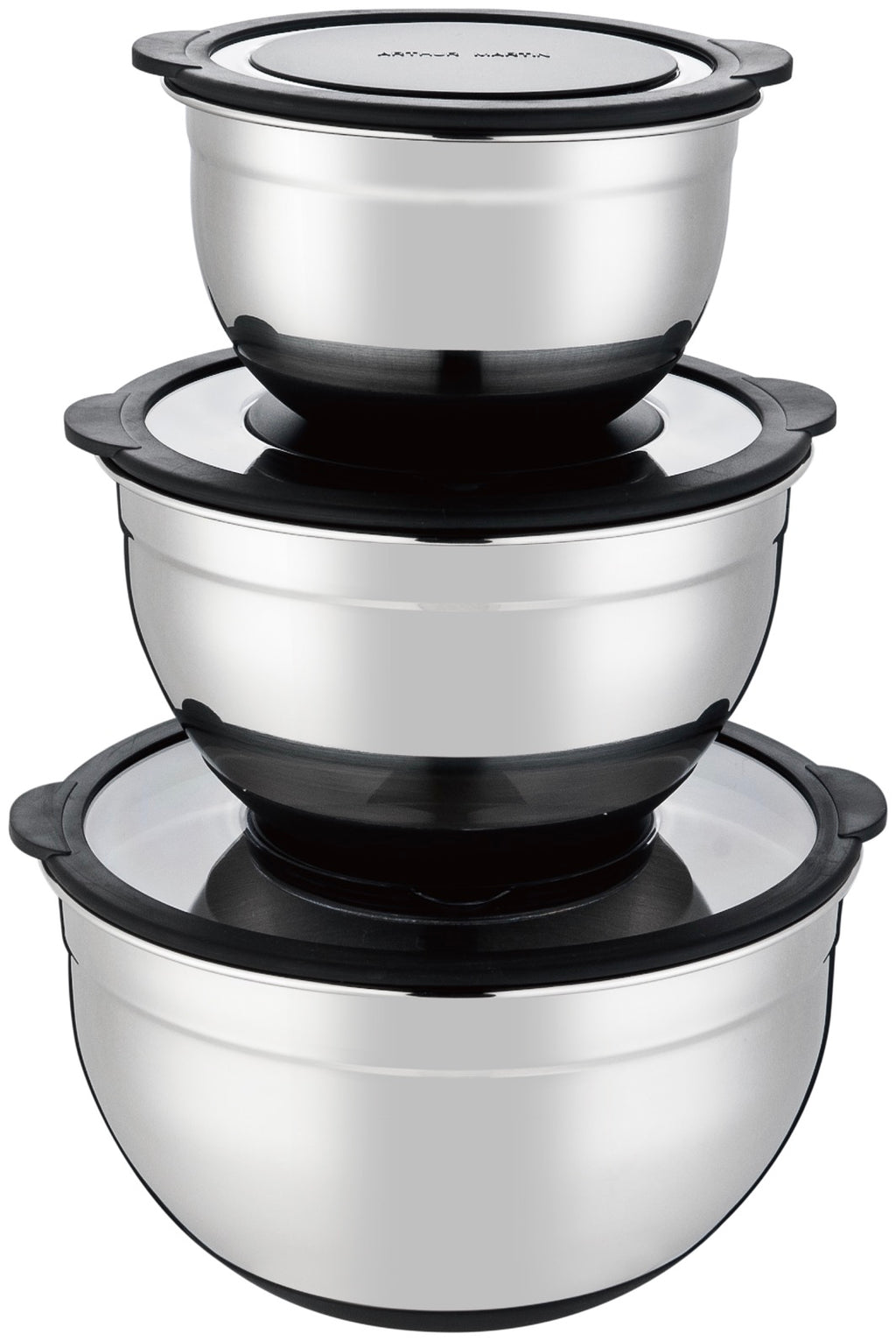 Set 3 Bols Mélangeurs 16/20/24cm - Acier Inoxydable - Noir