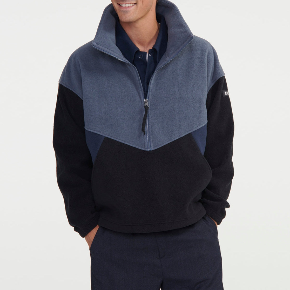 Fleece med 1/2 lynlås – Sort Cb 2 – Mænd