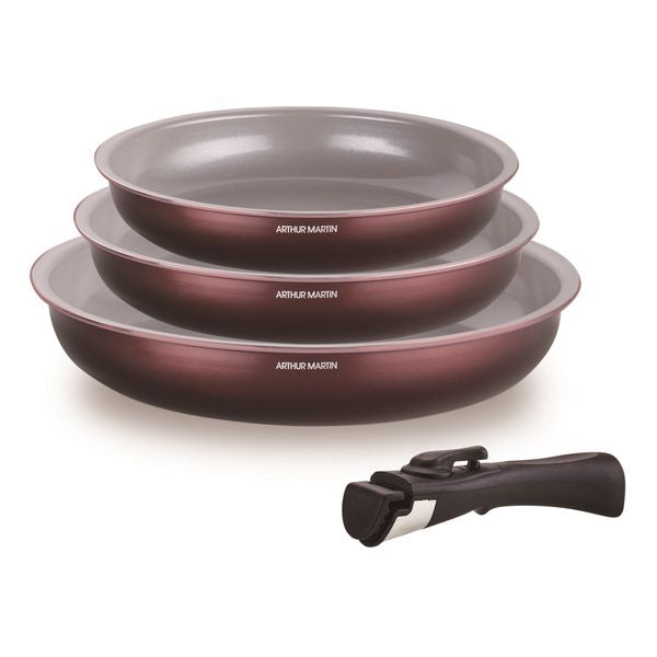 Set De 3 Sartenes 20-24-28 + 1 Mango - Burdeos