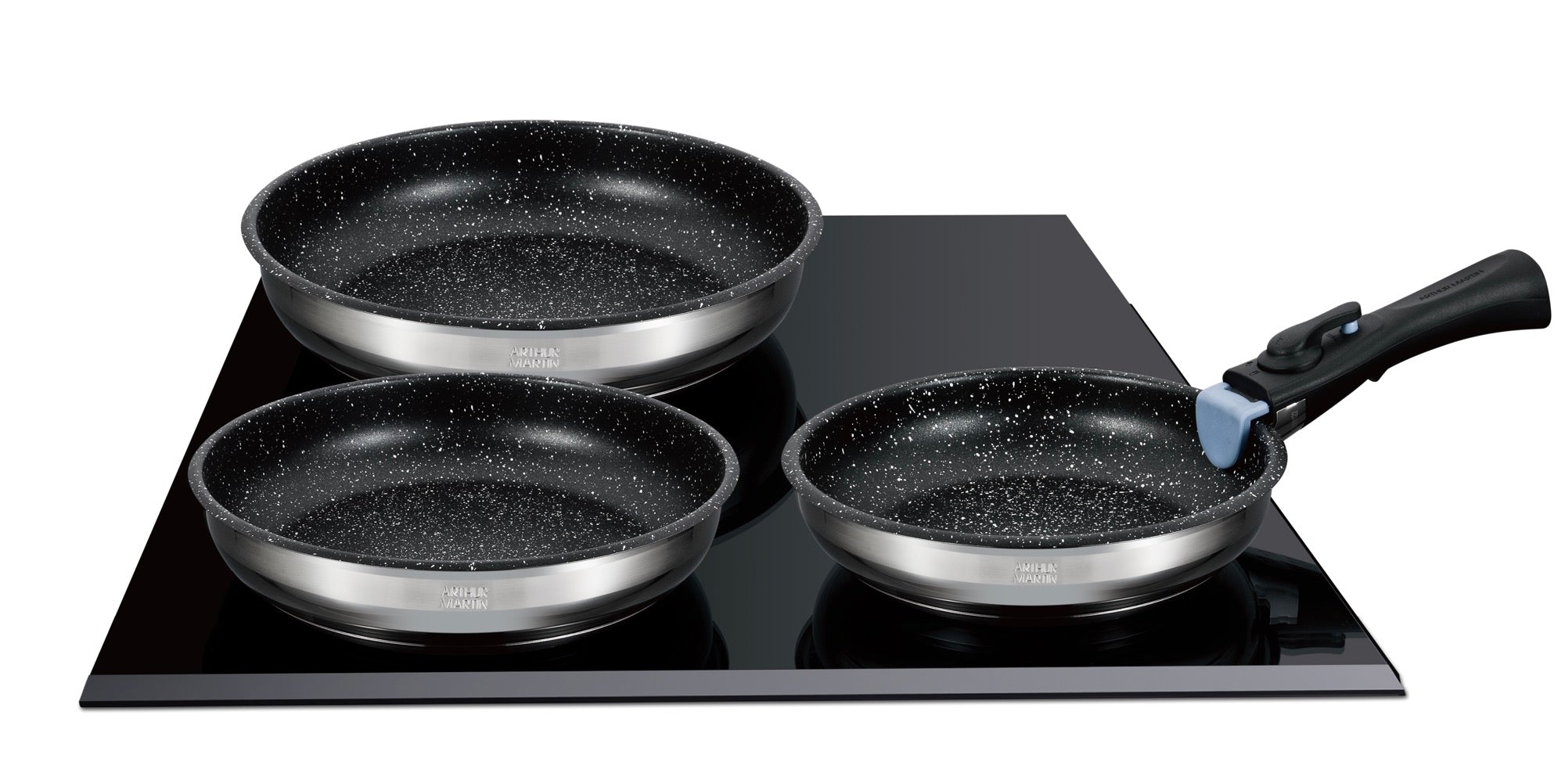 Juego de 3 Sartenes 20/24/26cm - Interior Antiadherente - Acero Inoxidable - Inox