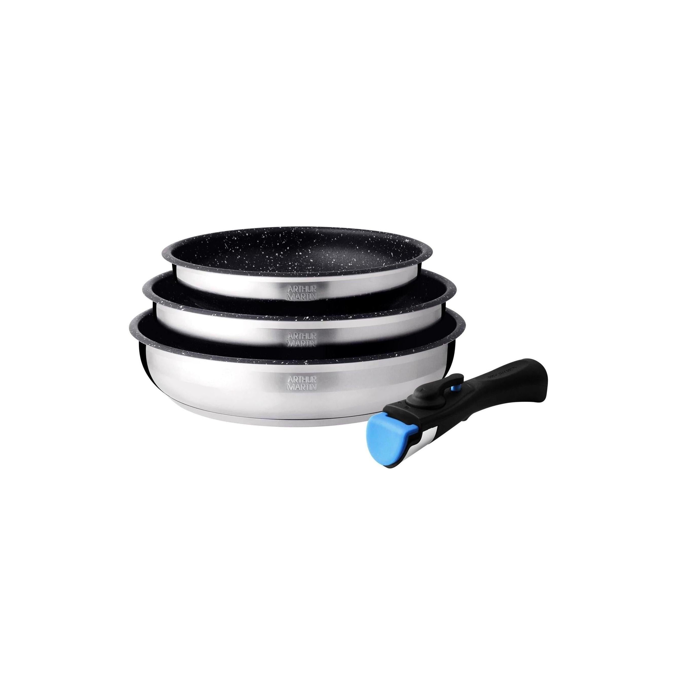 Juego de 3 Sartenes 20/24/26cm - Interior Antiadherente - Acero Inoxidable - Inox