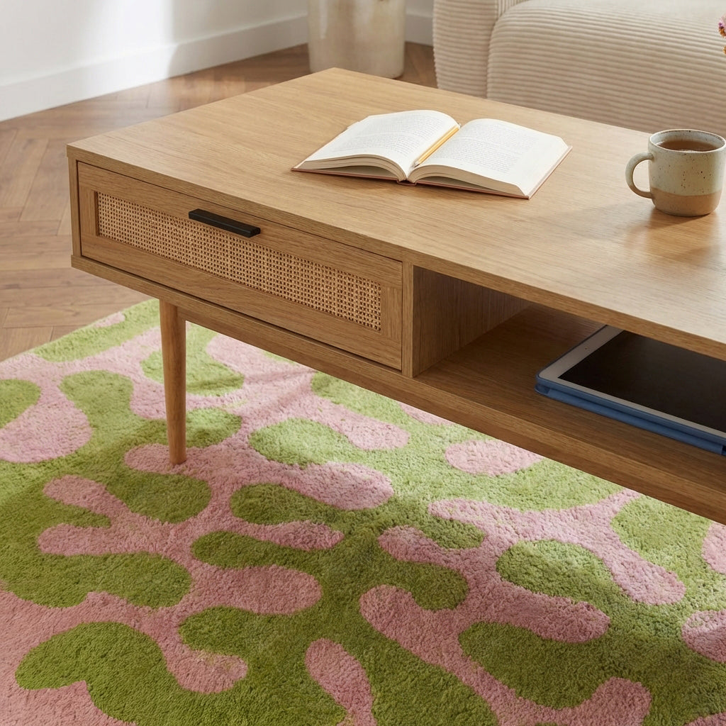 Amana - Coffee Table - Oak Effect and Rattan Cane Webbing