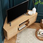 Amana - Hjørne-tv-bord - Egetræslook og rattanflet