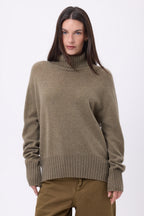 Pull Col Roulé Oversize Amelia - Khaki Chine - Femme