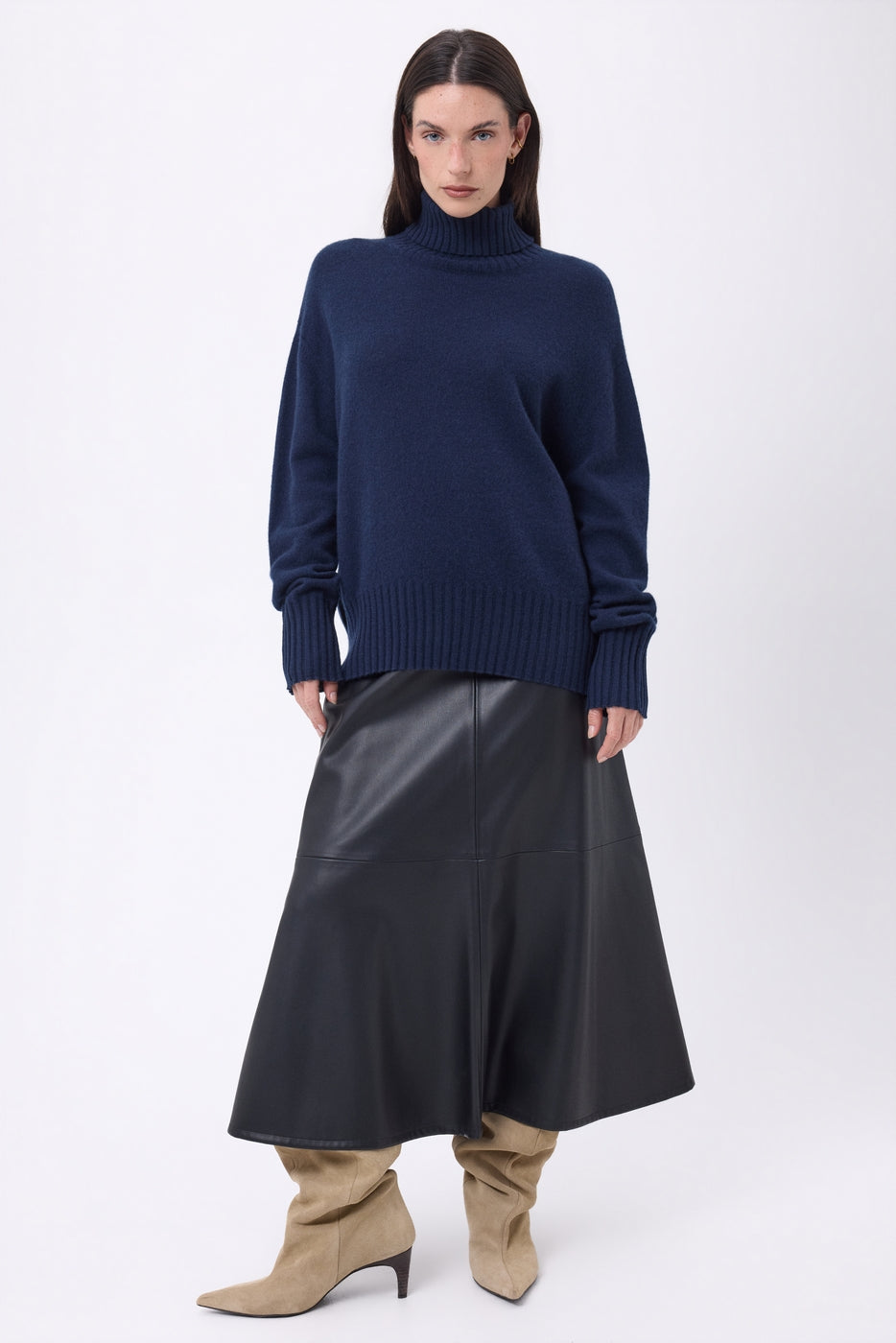 Pull Col Roulé Oversize Amelia - Bleu Marine - Femme