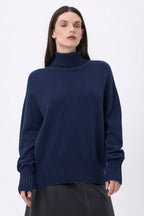 Pull Col Roulé Oversize Amelia - Bleu Marine - Femme