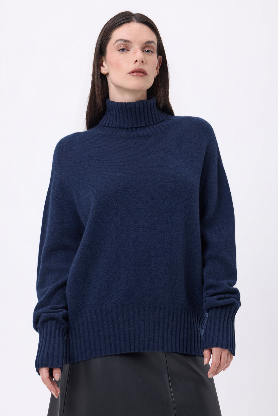 Pull Col Roulé Oversize Amelia - Bleu Marine - Femme