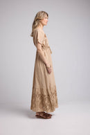 Robe Longue Manches Courtes - Beige