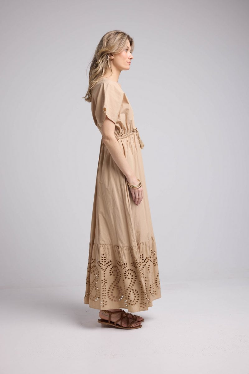 Robe Longue Manches Courtes - Beige