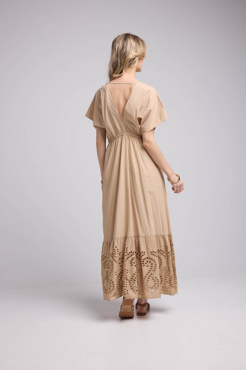 Robe Longue Manches Courtes - Beige