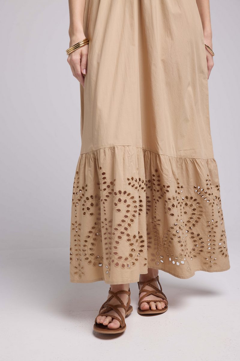 Robe Longue Manches Courtes - Beige
