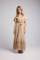 Robe Longue Manches Courtes - Beige