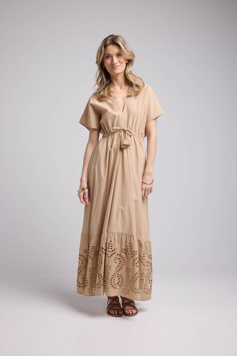 Robe Longue Manches Courtes - Beige