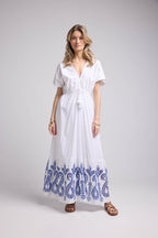 Short Sleeve Long Dress - White