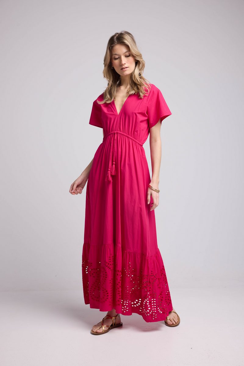 Short Sleeve Long Dress - Pink