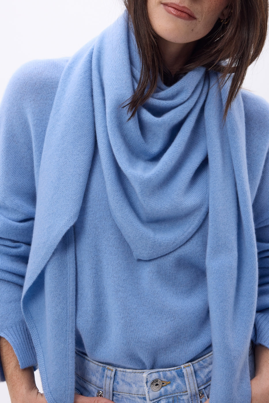 Echarpe Bandana Oversize Triangle Unie Amel - Bleu Ciel - Femme