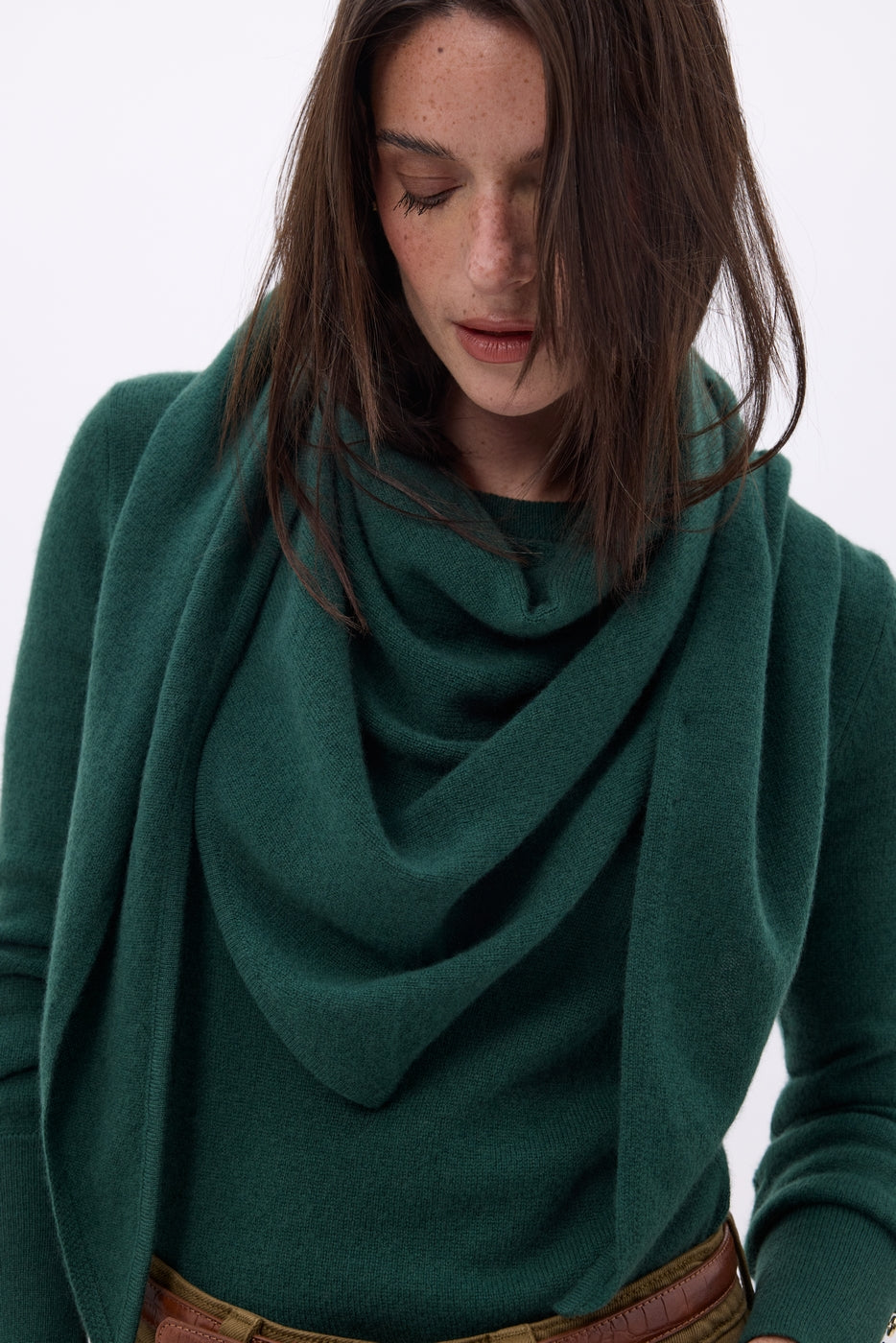 Echarpe Bandana Oversize Triangle Unie Amel - Vert Bouteille - Femme - 100% Cachemire