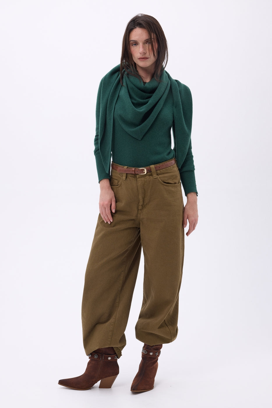 Echarpe Bandana Oversize Triangle Unie Amel - Vert Bouteille - Femme - 100% Cachemire